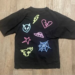 Official Stray Kids Maniac World Tour Neon Doodle Crewneck Sweatshirt Black Size